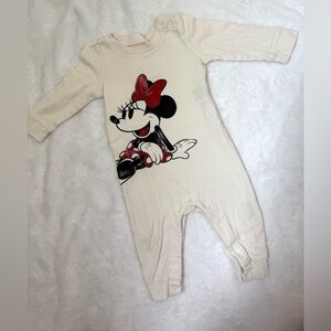 Disney Baby Gap Cream Minnie Mouse Long-Sleeve One-Piece with Red Accents